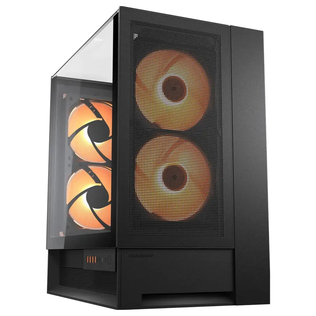 Cougar OmnyX Mid-Tower ATX Panoramic PC Case, Tempered Glass, 4x160mm ARGB Fans, Bracketless Vertical GPU Mount, Sliding Rail Movable I/O Panel, 360mm Radiator Support, Black