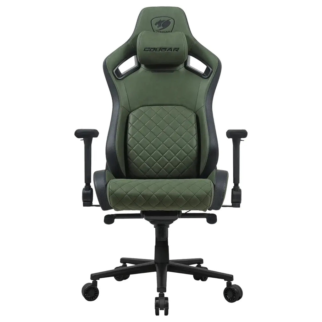 Cougar DEFENSOR S Gaming Chair, PushBack Advanced Lumbar Support, 4D Folding Armrest, High-Density Molding Foam, Magnetic Memory Foam Neck Pillow, Leather-Like Fabric Surface, Army Green F