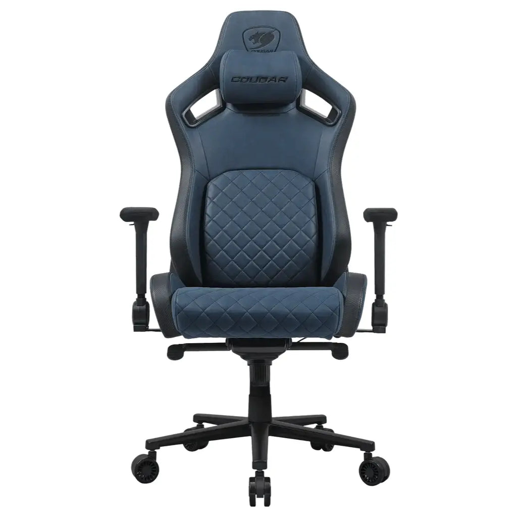 Cougar DEFENSOR S Gaming Chair, PushBack Advanced Lumbar Support, 4D Folding Armrest, High-Density Molding Foam, Magnetic Memory Foam Neck Pillow, Leather-Like Fabric Surface, Navy Blue, F