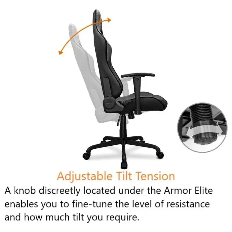 Cougar ARMOR ELITE Ergonomic and Comfortable Gaming Chair, Head and Lumbar Support, Steel Frame and Base, 160 Reclining Backrest, 2D Adjustable Armrest, Black