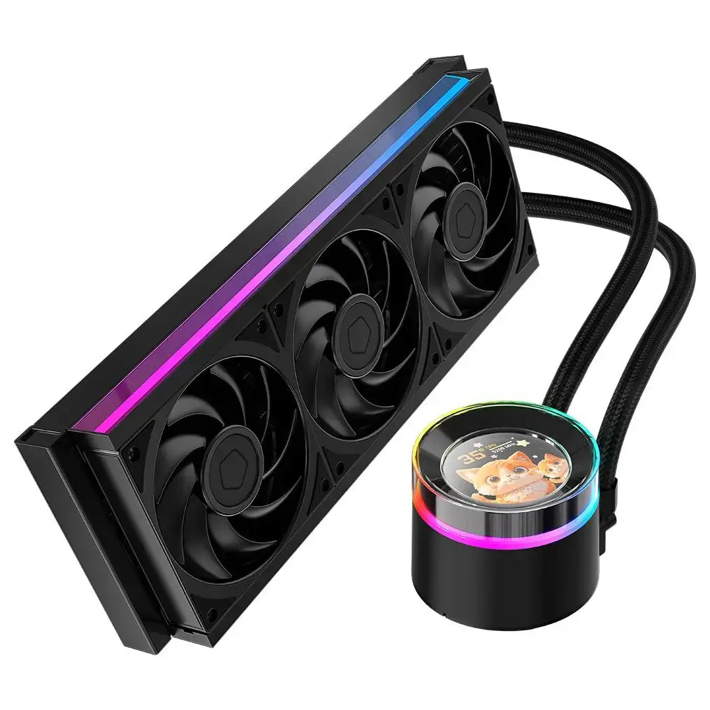 ID-Cooling SL360 V2 Plus 360mm AIO Liquid CPU Cooler, 2.1 Inch LCD Display, ARGB 24 LED Ring, Black