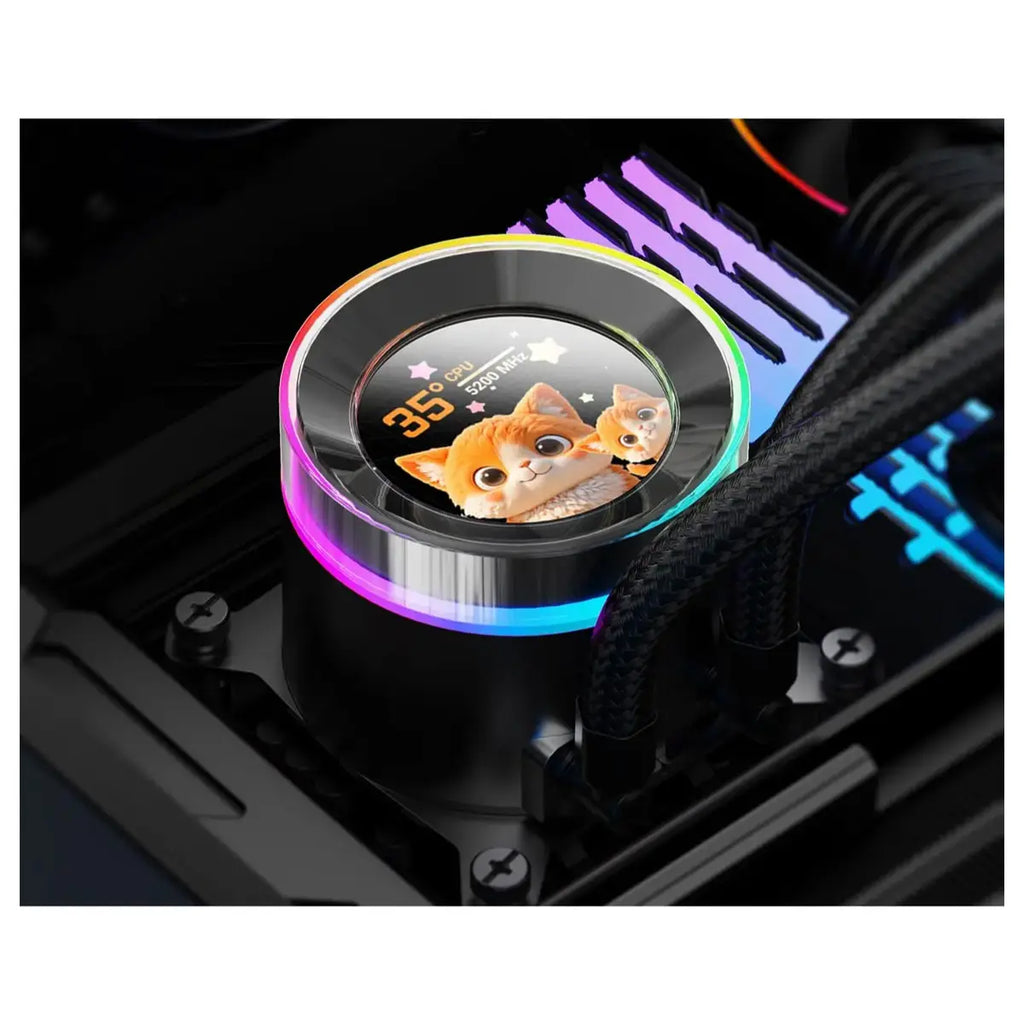 ID-Cooling SL360 V2 Plus 360mm AIO Liquid CPU Cooler, 2.1 Inch LCD Display, ARGB 24 LED Ring, Black