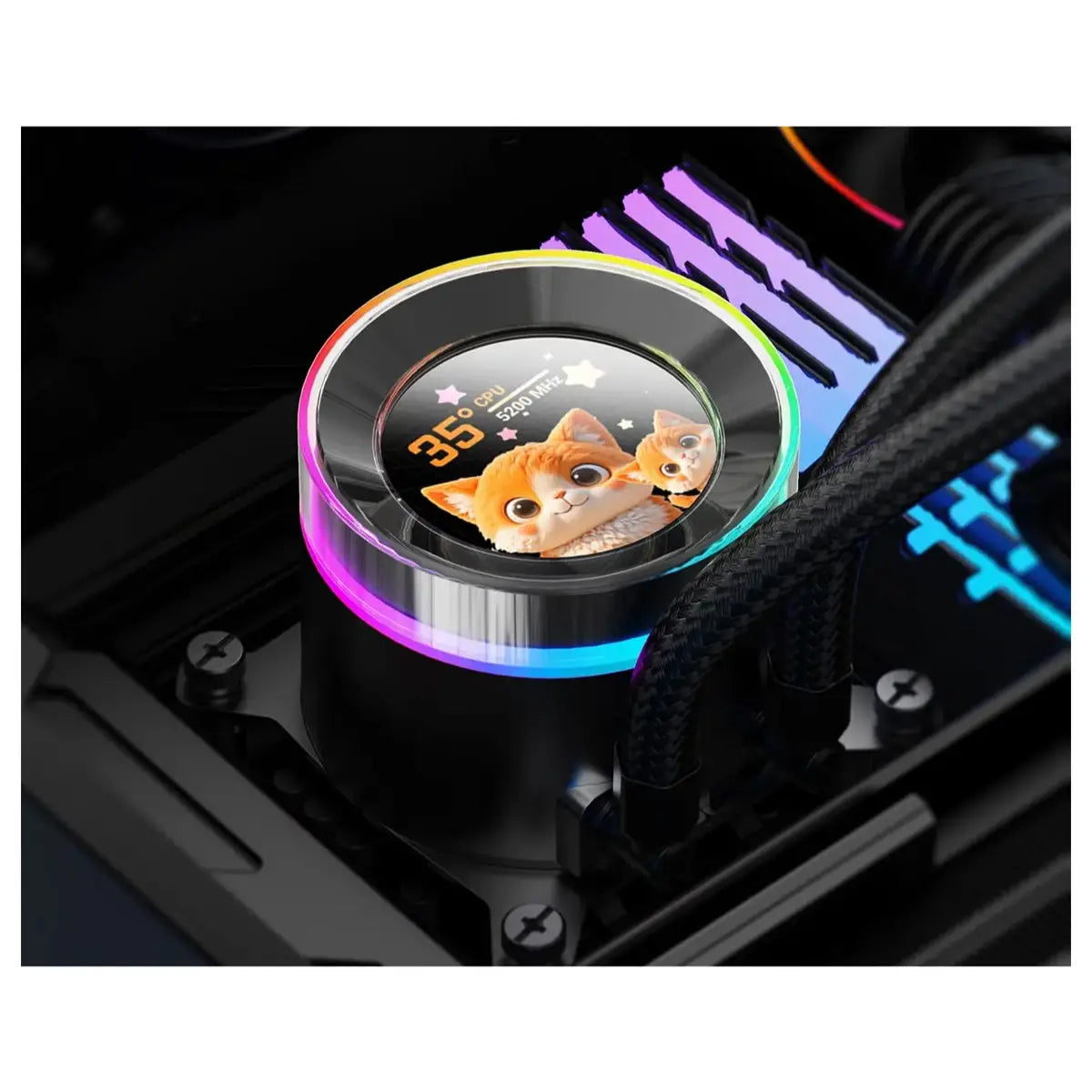 ID-Cooling SL360 V2 Plus 360mm AIO Liquid CPU Cooler, 2.1 Inch LCD Display, ARGB 24 LED Ring, Black