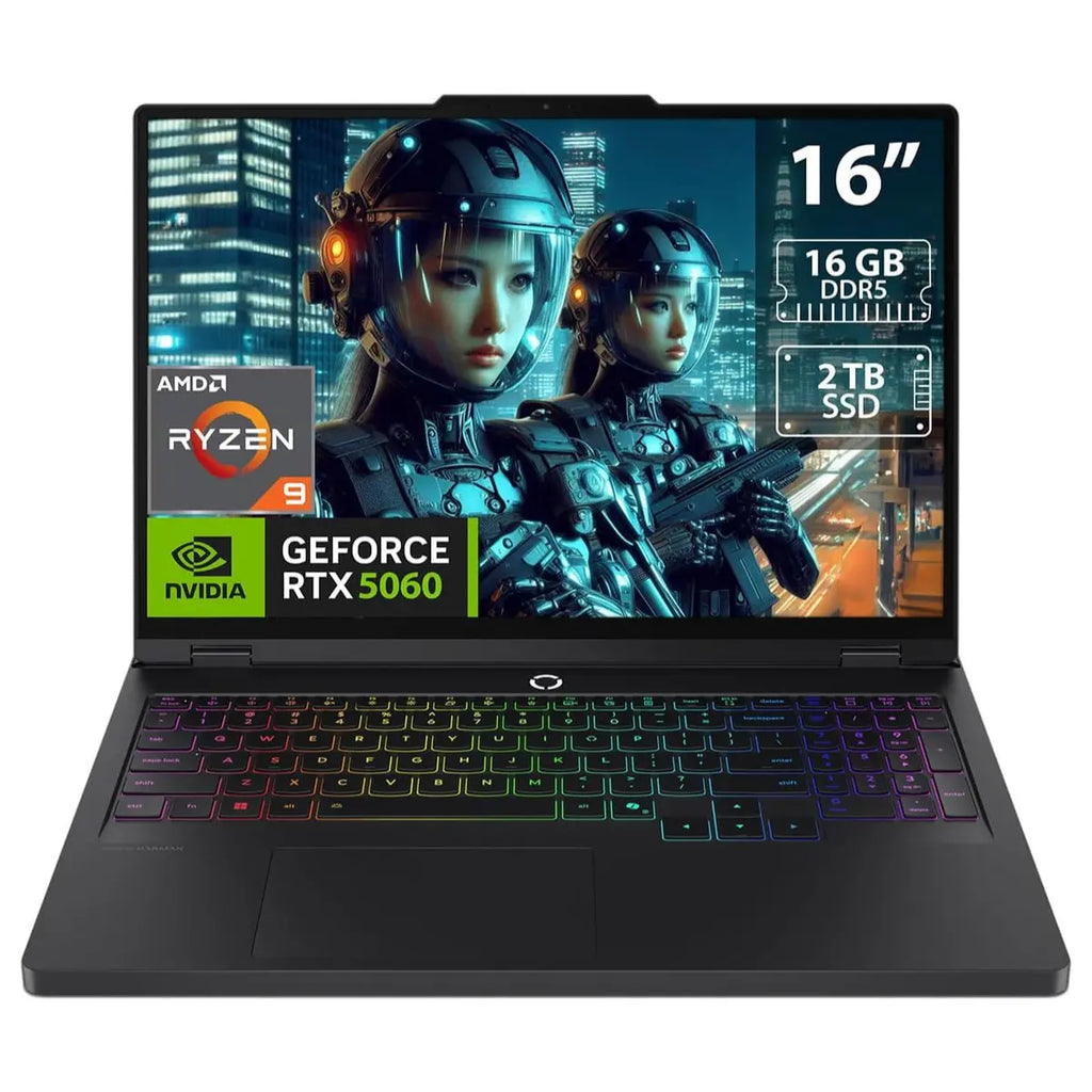 Lenovo Legion Pro 5 16 Gaming Laptop, AMD Ryzen 9 9955HX, 16GB DDR5-5600 RAM, 2x 1TB PCIe 4.0 NVMe SSD, NVIDIA GeForce RTX 5060 8GB, 16" WQXGA OLED 165Hz, Windows 11 Home, Eclipse Black