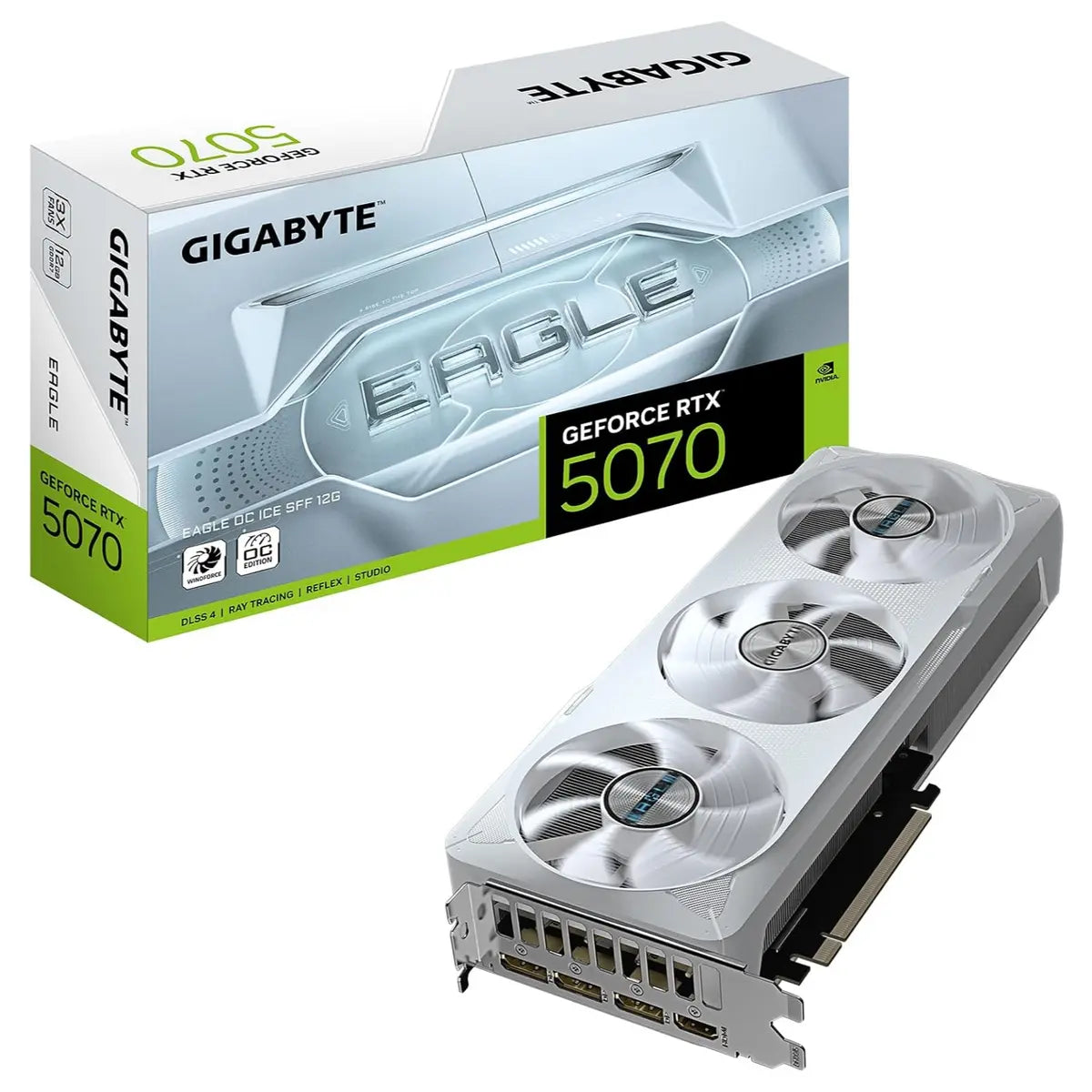 GIGABYTE GeForce RTX 5070 Eagle OC ICE SFF 12G Graphics Card, 12GB 192-Bit GDDR7, PCIe 5.0, WINDFORCE Cooling System, SFF Ready, GV-N5070EAGLEOC ICE-12GD, White