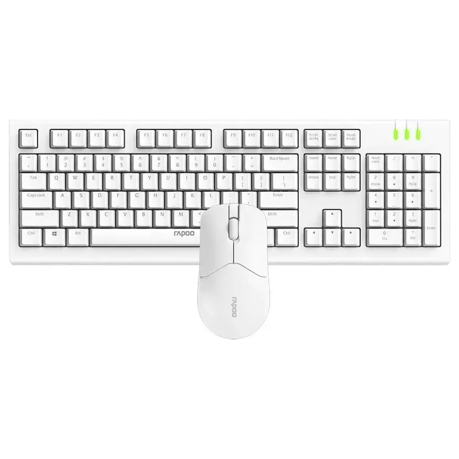 Rapoo X1500 Pro Wireless Mouse Keyboard Combo, 2.4GHz Wireless, Fn Multimedia Hotkeys, 1200 DPI Optical Mouse, White