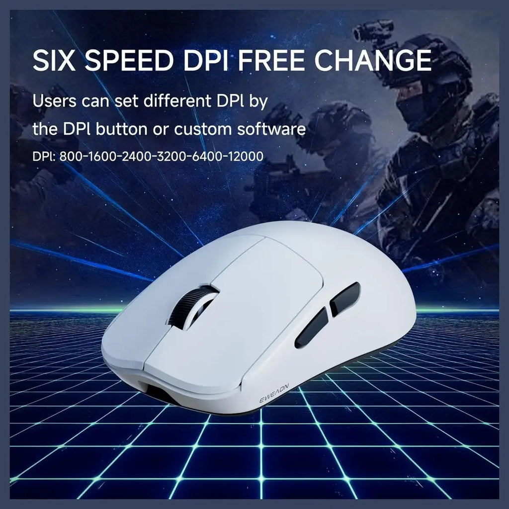 EWEADN X23 Pro Wireless Gaming Mouse, Tri-Mode 2.4G and BT5.0 and USB-C, PAW3395 26000 DPI, 6 Programmable Buttons, 800mAh Rechargeable, 59g Lightweight, White