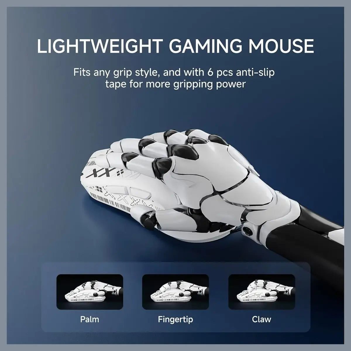 EWEADN X23 Pro Wireless Gaming Mouse, Tri-Mode 2.4G and BT5.0 and USB-C, PAW3395 26000 DPI, 6 Programmable Buttons, 800mAh Rechargeable, 59g Lightweight, White