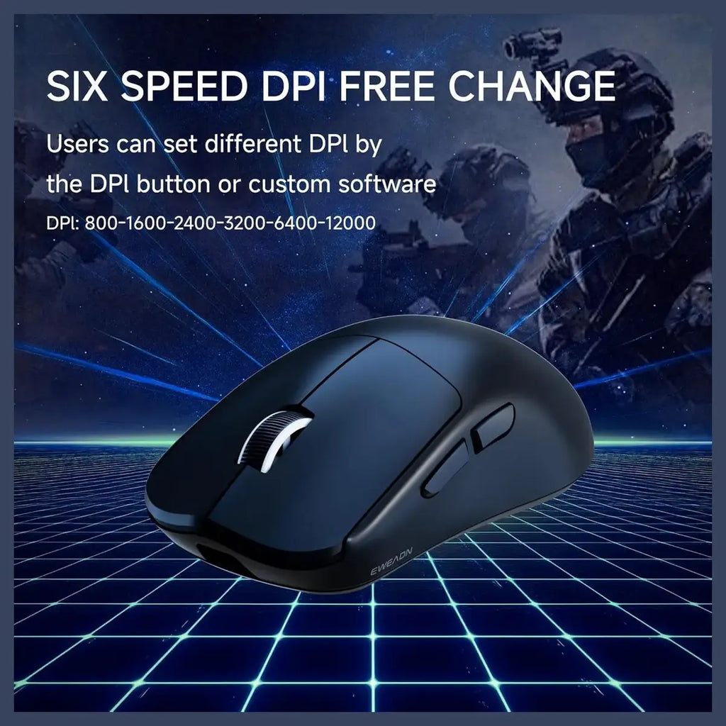 EWEADN X23 Pro Wireless Gaming Mouse, Tri-Mode 2.4G and BT5.0 and USB-C, 12000 DPI, 6 Programmable Buttons, 800mAh Rechargeable, 59g Lightweight, Black