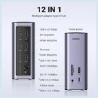 UGREEN 90325 USB C Triple Display Docking Station, 12-in-1, DisplayLink 3 Monitor Support, HDMI 8K@30Hz, Dual 4K@60Hz HDMI and DP, 10Gbps USB 3.2 Gen 2, 100W PD 3.0