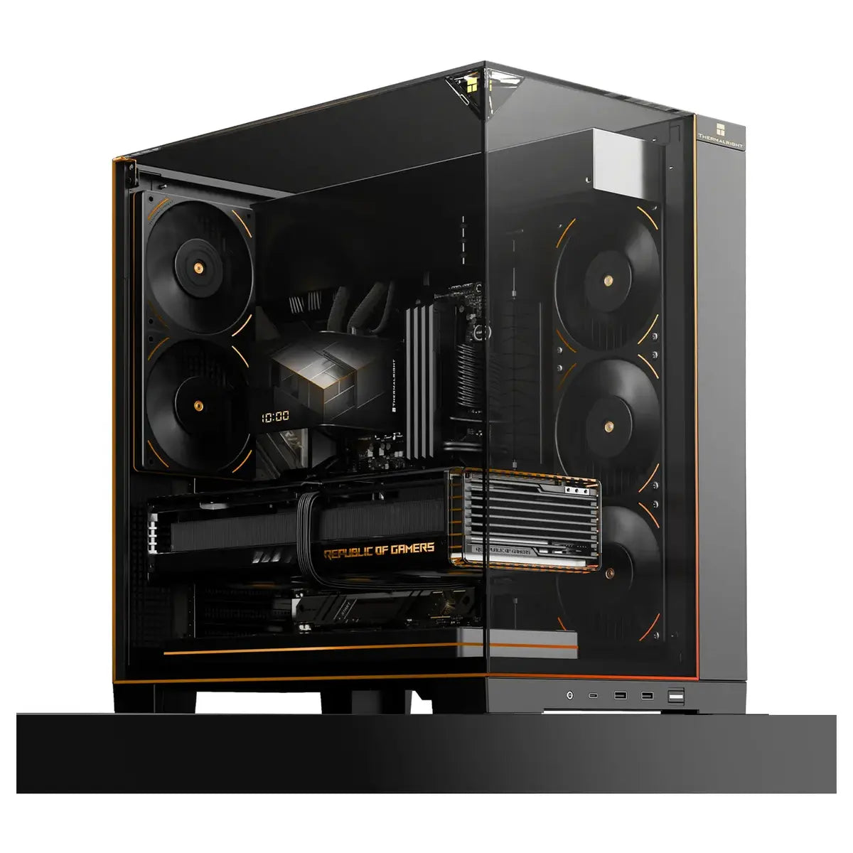 Thermalright A70 ARGB Black ATX Gaming Case, Three-Sided Column-Free Glass, 8 CPU Fan Slots, Four-Way Airflow, Tool-Free Quick Release, Vertical Graphics Card Mounting Anti-Fall, Panoramic Light Strip, 5x ARGB Fans, Black