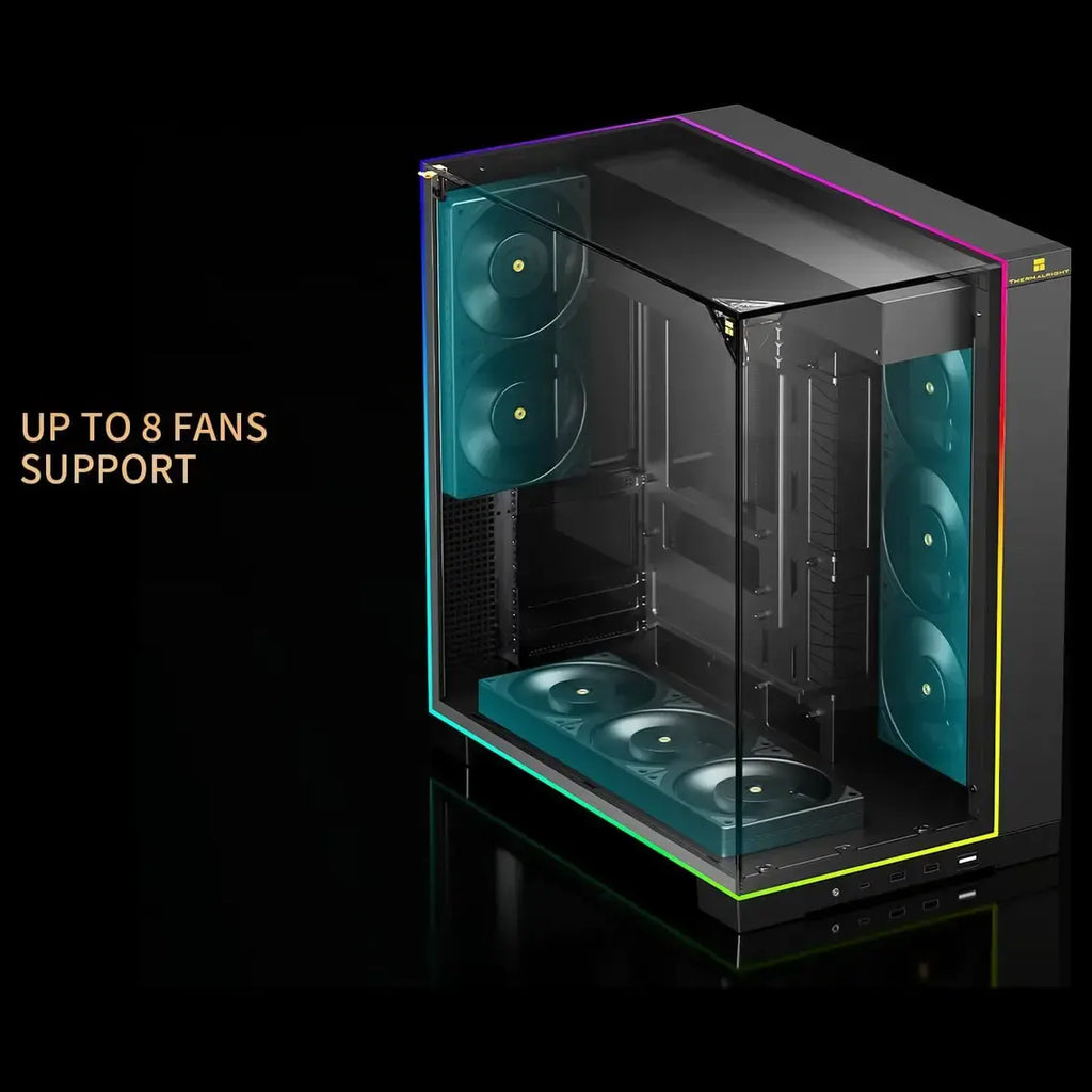 Thermalright A70 ARGB Black ATX Gaming Case, Three-Sided Column-Free Glass, 8 CPU Fan Slots, Four-Way Airflow, Tool-Free Quick Release, Vertical Graphics Card Mounting Anti-Fall, Panoramic Light Strip, 5x ARGB Fans, Black