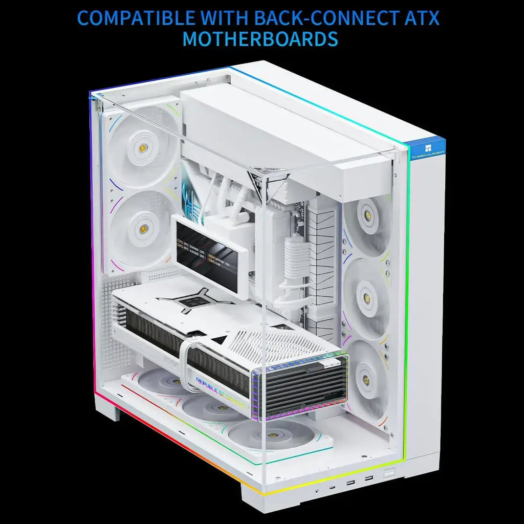 Thermalright A70 ARGB White ATX Gaming Case, Three-Sided Column-Free Glass, 8 CPU Fan Slots, Four-Way Airflow, Tool-Free Quick Release, Vertical Graphics Card Mounting Anti-Fall, Panoramic Light Strip, 5x ARGB Fans