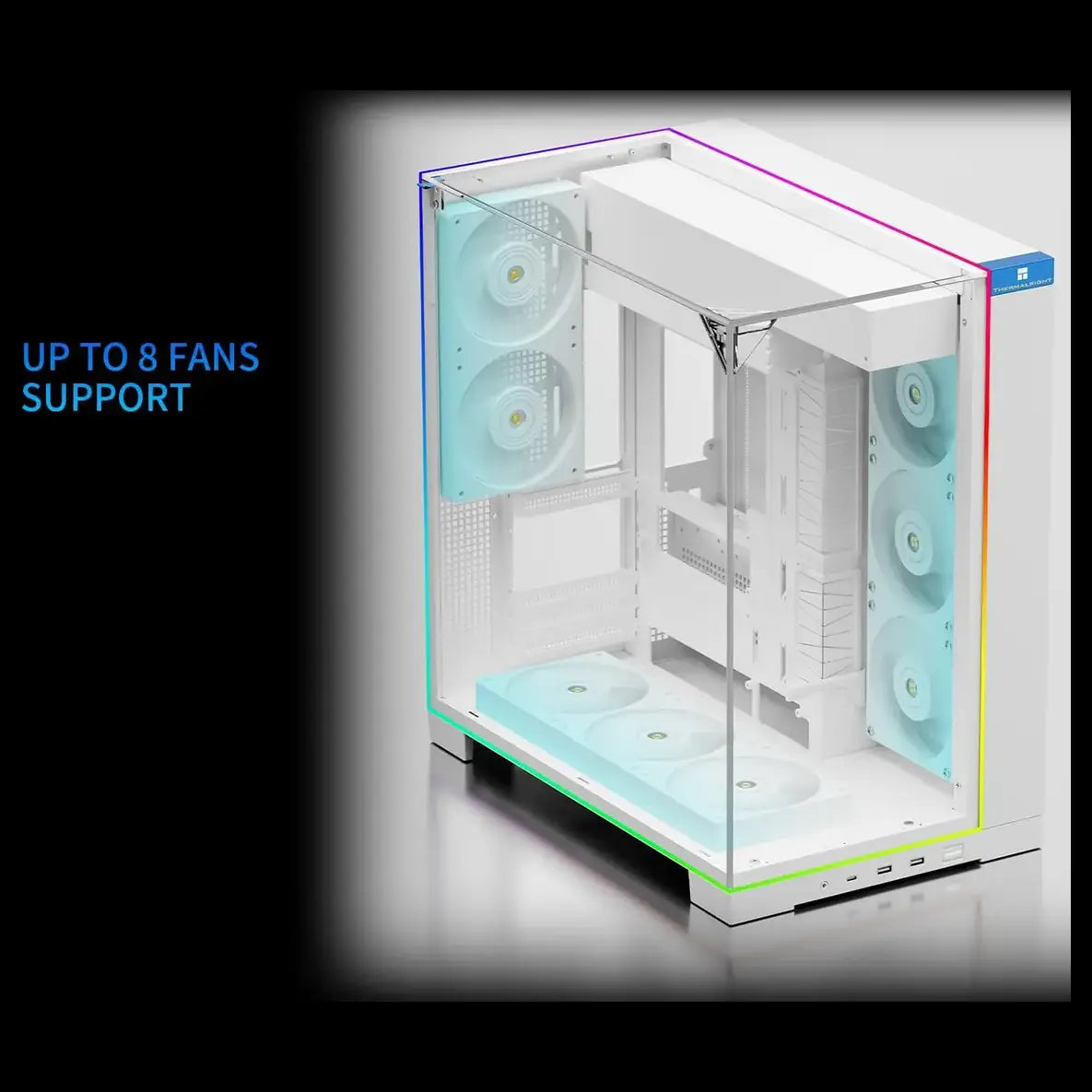 Thermalright A70 ARGB White ATX Gaming Case, Three-Sided Column-Free Glass, 8 CPU Fan Slots, Four-Way Airflow, Tool-Free Quick Release, Vertical Graphics Card Mounting Anti-Fall, Panoramic Light Strip, 5x ARGB Fans