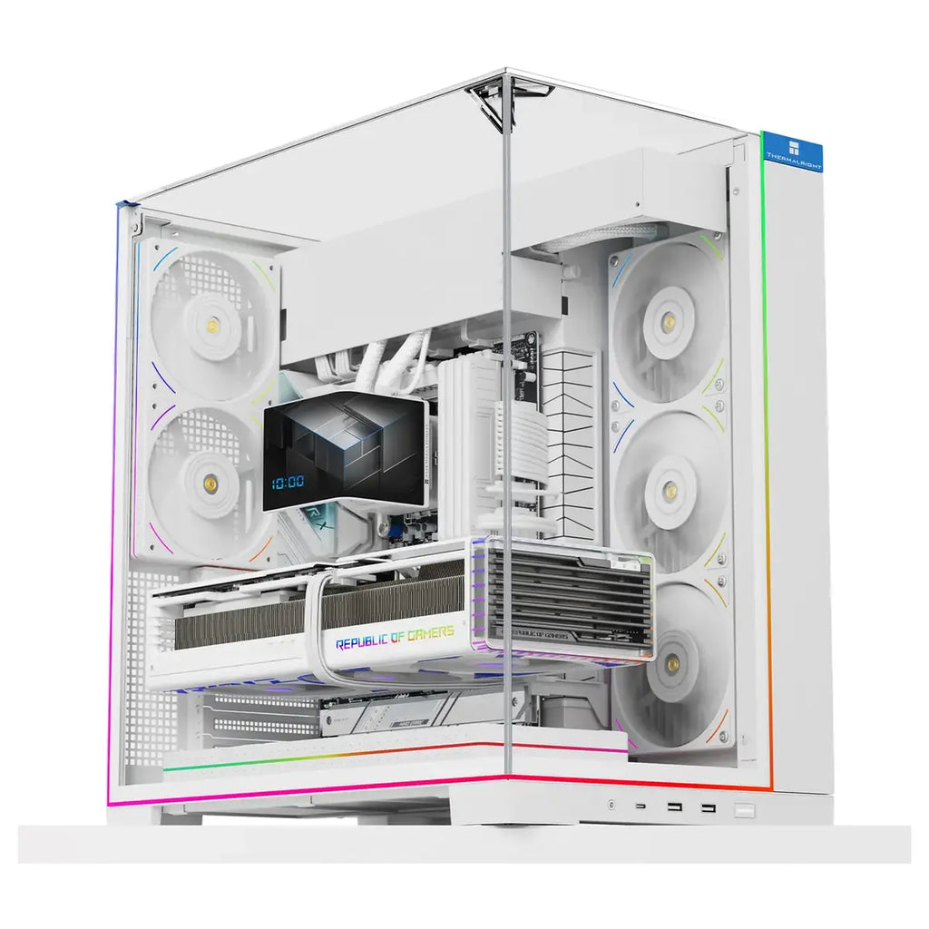 Thermalright A70 ARGB White ATX Gaming Case, Three-Sided Column-Free Glass, 8 CPU Fan Slots, Four-Way Airflow, Tool-Free Quick Release, Vertical Graphics Card Mounting Anti-Fall, Panoramic Light Strip, 5x ARGB Fans