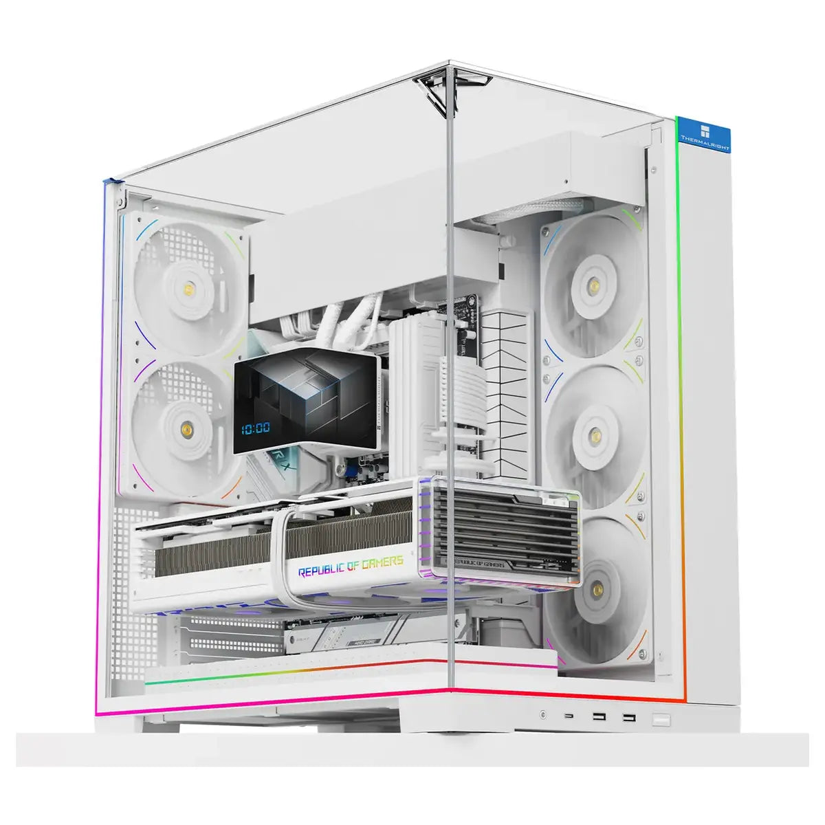 Thermalright A70 ARGB White ATX Gaming Case, Three-Sided Column-Free Glass, 8 CPU Fan Slots, Four-Way Airflow, Tool-Free Quick Release, Vertical Graphics Card Mounting Anti-Fall, Panoramic Light Strip, 5x ARGB Fans