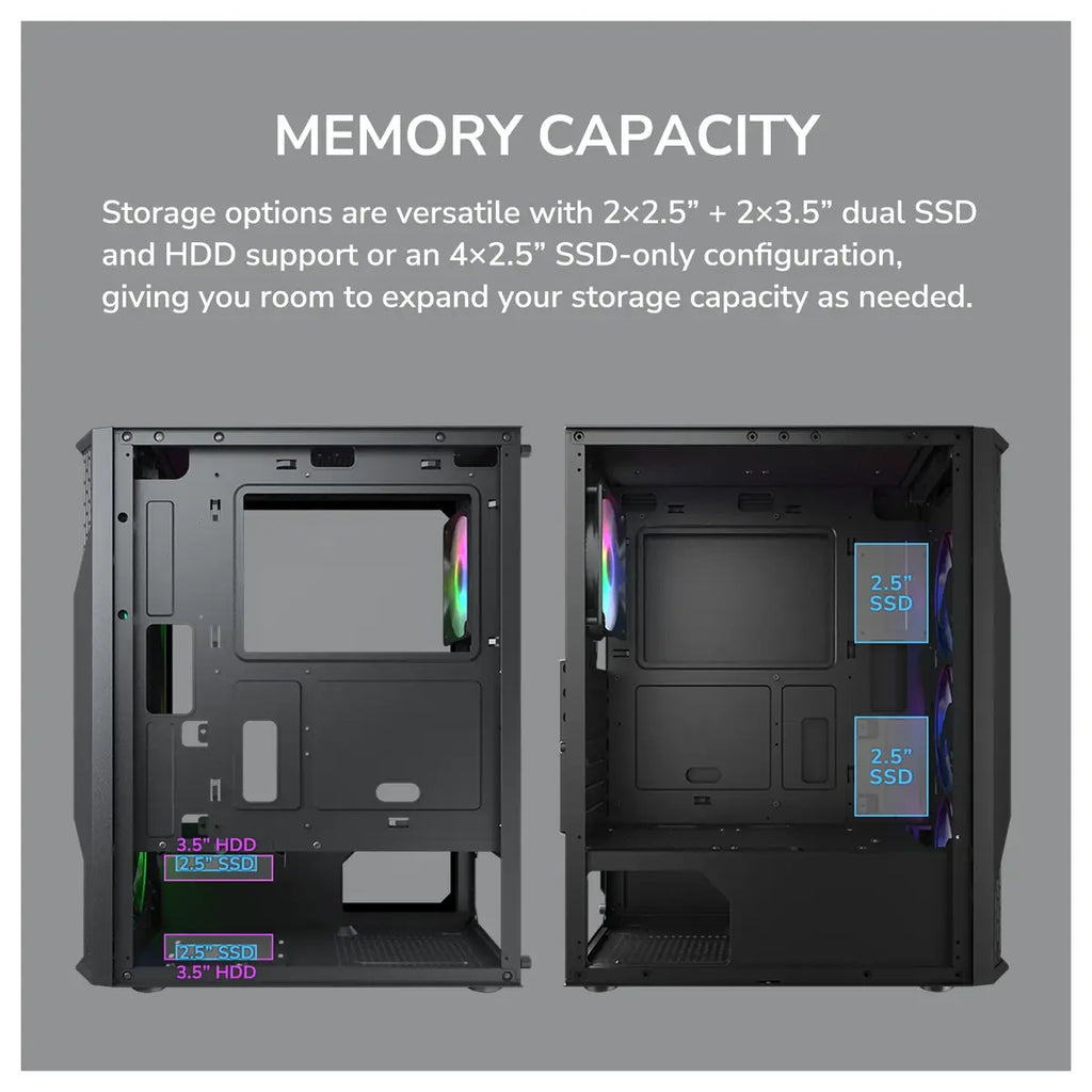 Cougar MX110 RGB Mid Tower ATX Computer Case, 4x120mm Fixed RGB Fans, Up To 240mm AIO Radiator Or 158mm Air Cooler, Up To 305mm GPU, 2x2.5in SSD Plus 2x3.5in HDD