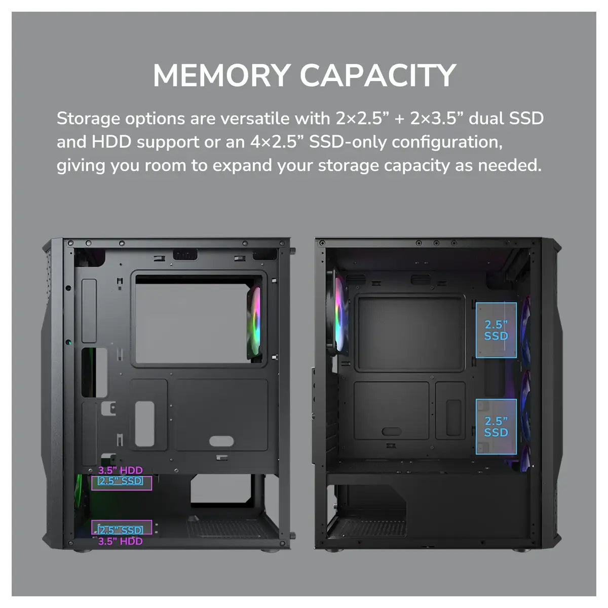 Cougar MX110 RGB Mid Tower ATX Computer Case, 4x120mm Fixed RGB Fans, Up To 240mm AIO Radiator Or 158mm Air Cooler, Up To 305mm GPU, 2x2.5in SSD Plus 2x3.5in HDD