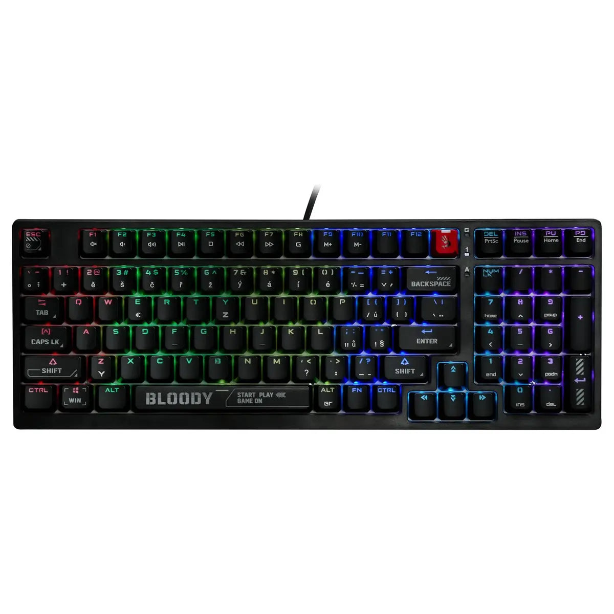 Bloody S98 Mechanical Gaming Keyboard, BLMS Red Plus Switch, Hot-Swappable, Quiet Typing, 98-Key Style, RGB Backlit, N-Key Rollover, 1000Hz Report Rate, Black