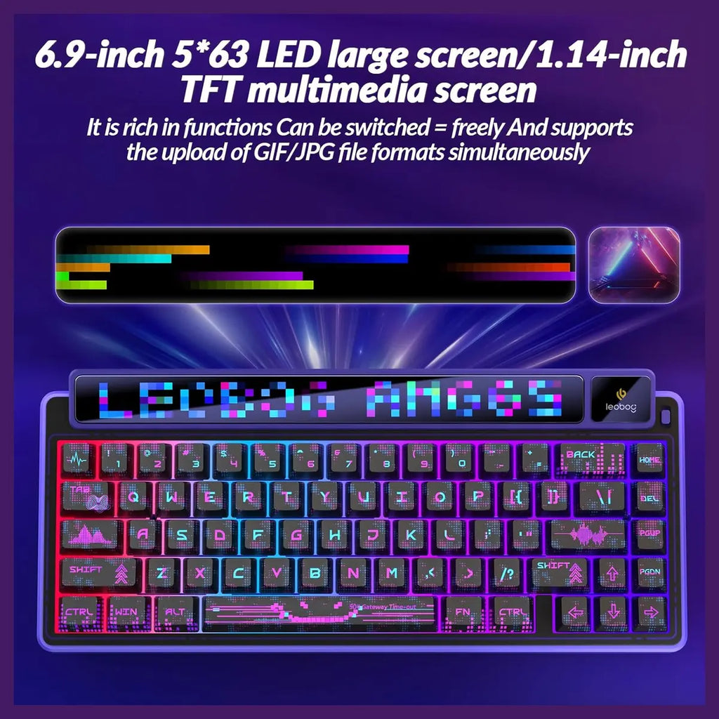 AULA LEOBOG AMG65 Gasket Mechanical Wireless Gaming Keyboard, 65% Hot-Swappable, Tri-Mode Wireless, Linear Jasper Switches, Dot Matrix LED Screen and 1.14 inch Smart Screen, Cyber Star Nights