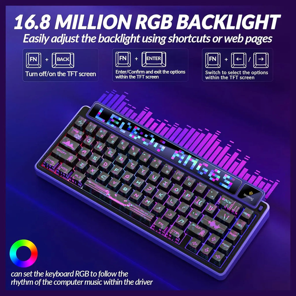 AULA LEOBOG AMG65 Gasket Mechanical Wireless Gaming Keyboard, 65% Hot-Swappable, Tri-Mode Wireless, Linear Jasper Switches, Dot Matrix LED Screen and 1.14 inch Smart Screen, Cyber Star Nights