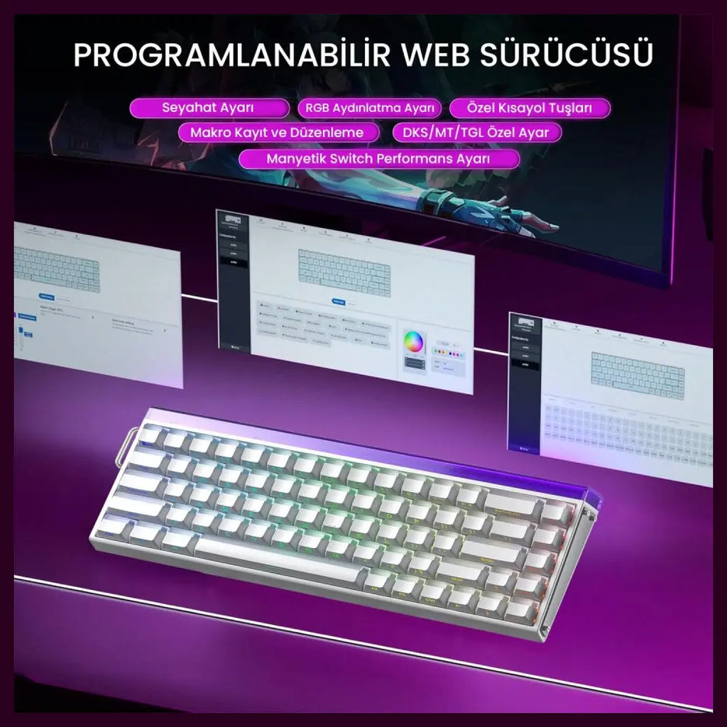 AULA HERO68 HE 60-Key Wired Hall Effect Gaming Keyboard, 16.8M RGB Backlighting, 8000Hz Polling Rate and 0.125ms Latency, Rapid Trigger and Adjustable Actuation, USB Type-C, White