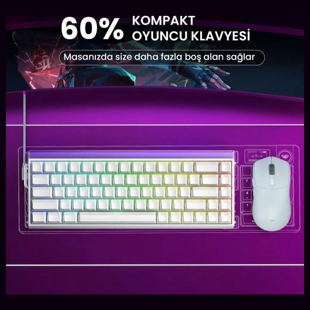 AULA HERO68 HE 60-Key Wired Hall Effect Gaming Keyboard, 16.8M RGB Backlighting, 8000Hz Polling Rate and 0.125ms Latency, Rapid Trigger and Adjustable Actuation, USB Type-C, White