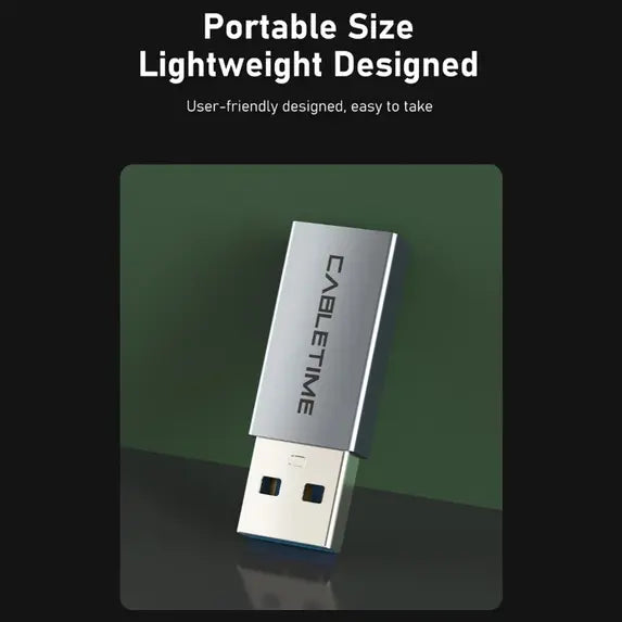 Cabletime USB3.0 A Male to USB Type-C Female OTG Adapter, Up to 5Gbps, 0.1m, Black, CP77G