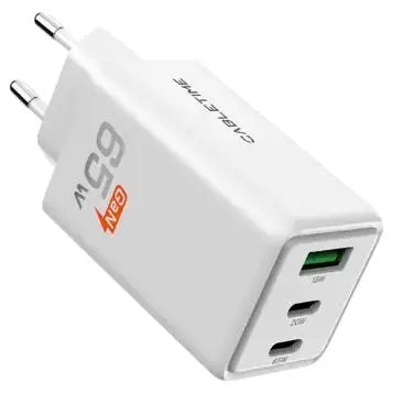 Cabletime GA65W 65W Triple GaN Wall Charger, 2xUSB-C PD and USB-A QC, AC100-240V Universal Input