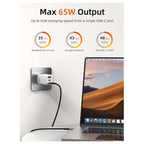 Cabletime GA65W 65W Triple GaN Wall Charger, 2xUSB-C PD and USB-A QC, AC100-240V Universal Input