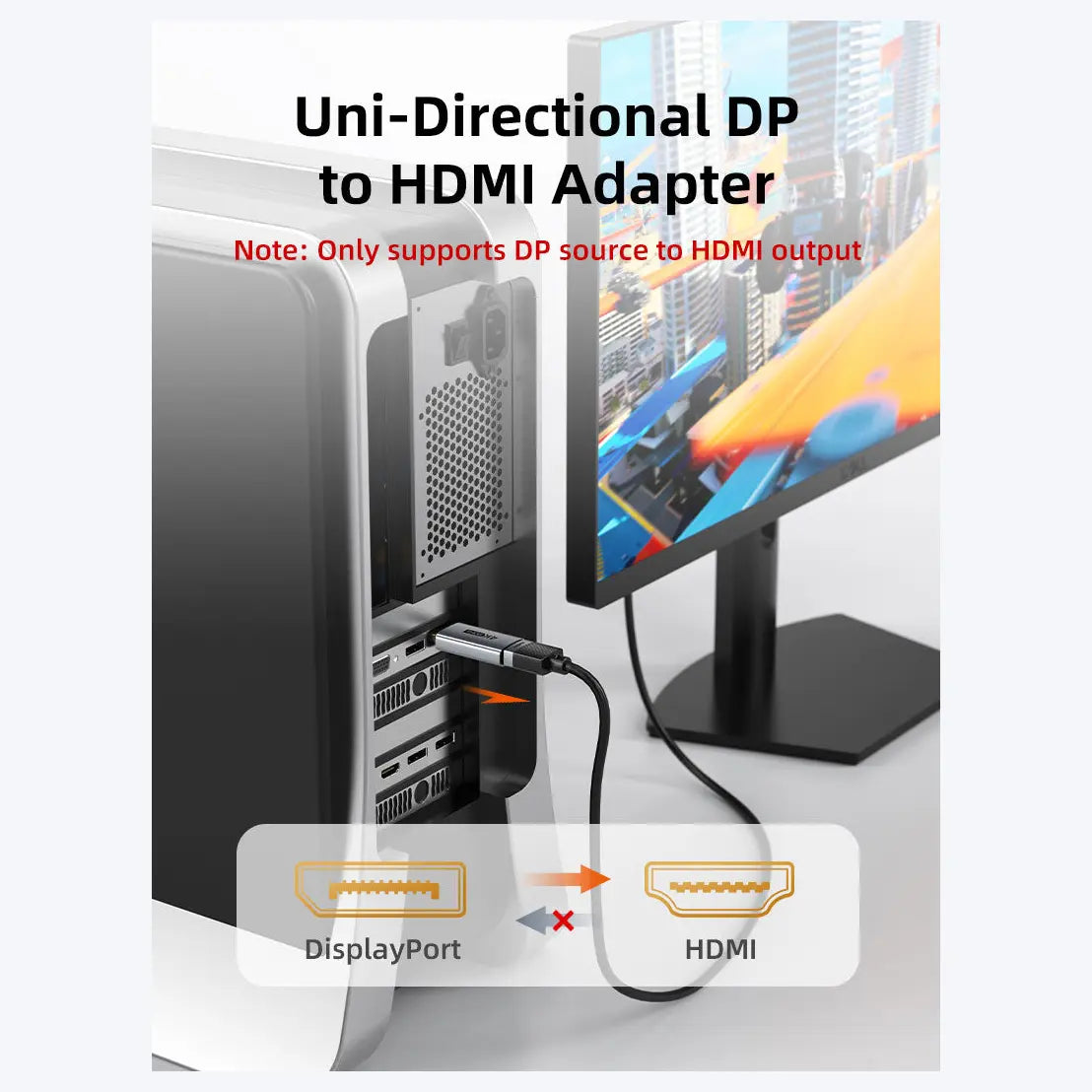 Cabletime 4K DisplayPort DP Male to HDMI Female Adapter, 4K@30Hz, Unidirectional DisplayPort to HDMI Converter, Aluminum Shell, CP22A