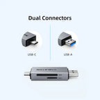 CABLETIME CD40G USB C and USB 3.0 to Micro SD Card Reader, Dual Port USB A and USB C, SD and TF3.0 104Mb/s, Aluminum and ABS
