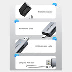 CABLETIME CD40G USB C and USB 3.0 to Micro SD Card Reader, Dual Port USB A and USB C, SD and TF3.0 104Mb/s, Aluminum and ABS