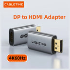 CABLETIME CP21A DisplayPort to HDMI 4K 60Hz Adapter, HDR10, AMD FreeSync and NVIDIA G-SYNC, Plug and Play, Aluminum Alloy Shell, Gold-Plated Connectors