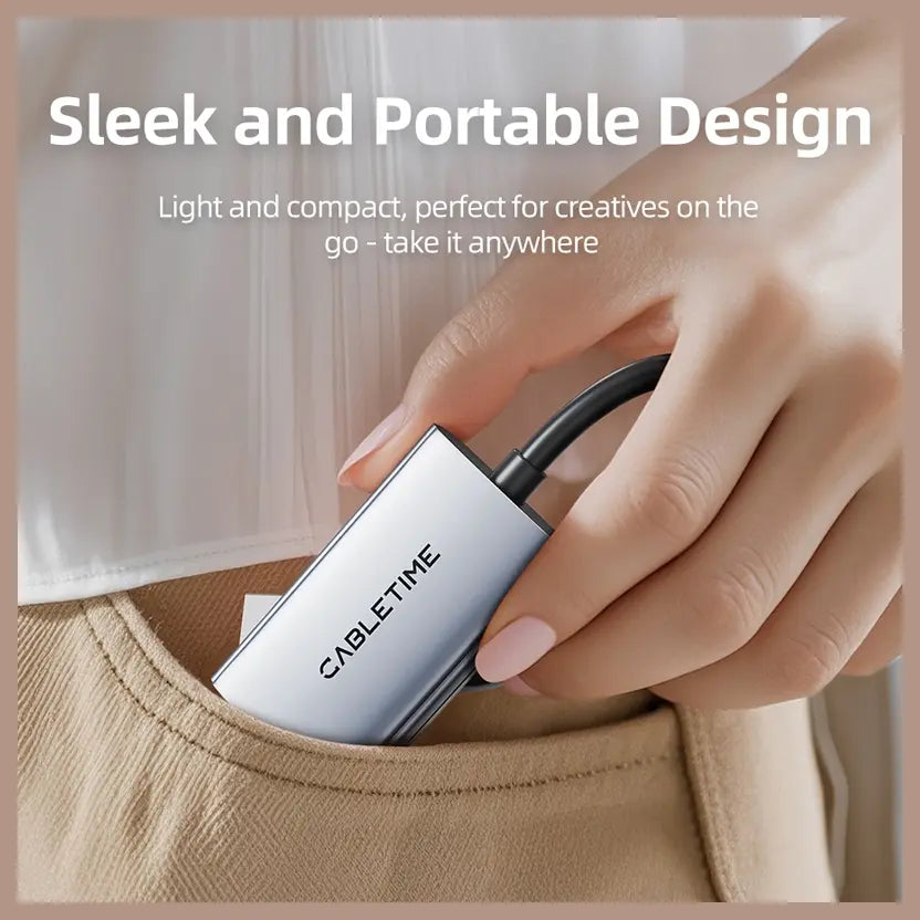 CABLETIME CB65G USB C and A to HDMI Video Capture Card, 4K30Hz Input, 1080P60Hz Output, USB 3.0, Up to 5Gbps, Aluminum Shell and PVC Jacket, CT-ACHC3-AG