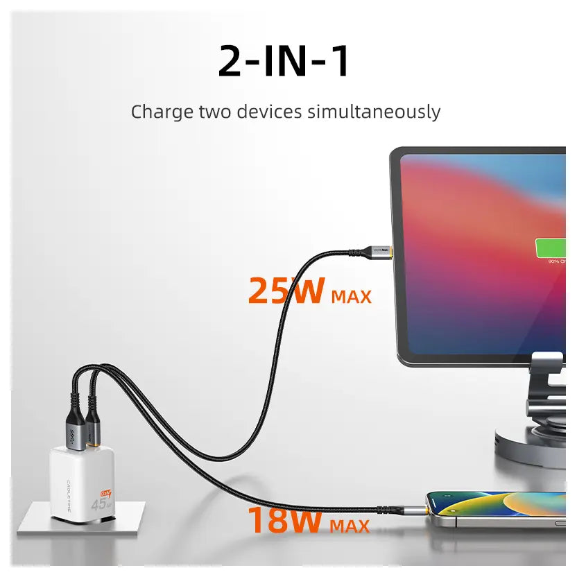 CABLETIME GA45W GaN 45W Ultra-Fast Dual Ports Wall Charger, USB-C PD 3.0 and PPS, Dual USB-C and USB-A, EU Plug, GA45W, CT-GAN45-PW