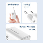 CABLETIME GA45W GaN 45W Ultra-Fast Dual Ports Wall Charger, USB-C PD 3.0 and PPS, Dual USB-C and USB-A, EU Plug, GA45W, CT-GAN45-PW