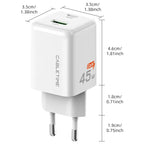 CABLETIME GA45W GaN 45W Ultra-Fast Dual Ports Wall Charger, USB-C PD 3.0 and PPS, Dual USB-C and USB-A, EU Plug, GA45W, CT-GAN45-PW