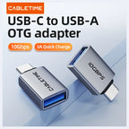 CABLETIME CP81G USB-C Male to USB-A Female OTG Adapter, 10Gbps Data Transfer, 5V3A Max Charging, Aluminum and PVC