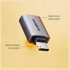 CABLETIME CP81G USB-C Male to USB-A Female OTG Adapter, 10Gbps Data Transfer, 5V3A Max Charging, Aluminum and PVC