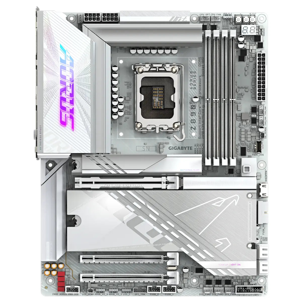 Gigabyte Z890 AORUS PRO ICE Motherboard, Supports Intel Core Ultra Processors Series 2, 16+1+2 Phases VRM, 4x DDR5 XMP, 5x M.2 Including 1x PCIe 5.0 x4, PCIe 5.0 x16, Wi-Fi 7, 5GbE LAN, Dual Thunderbolt 4 Type-C, ICE