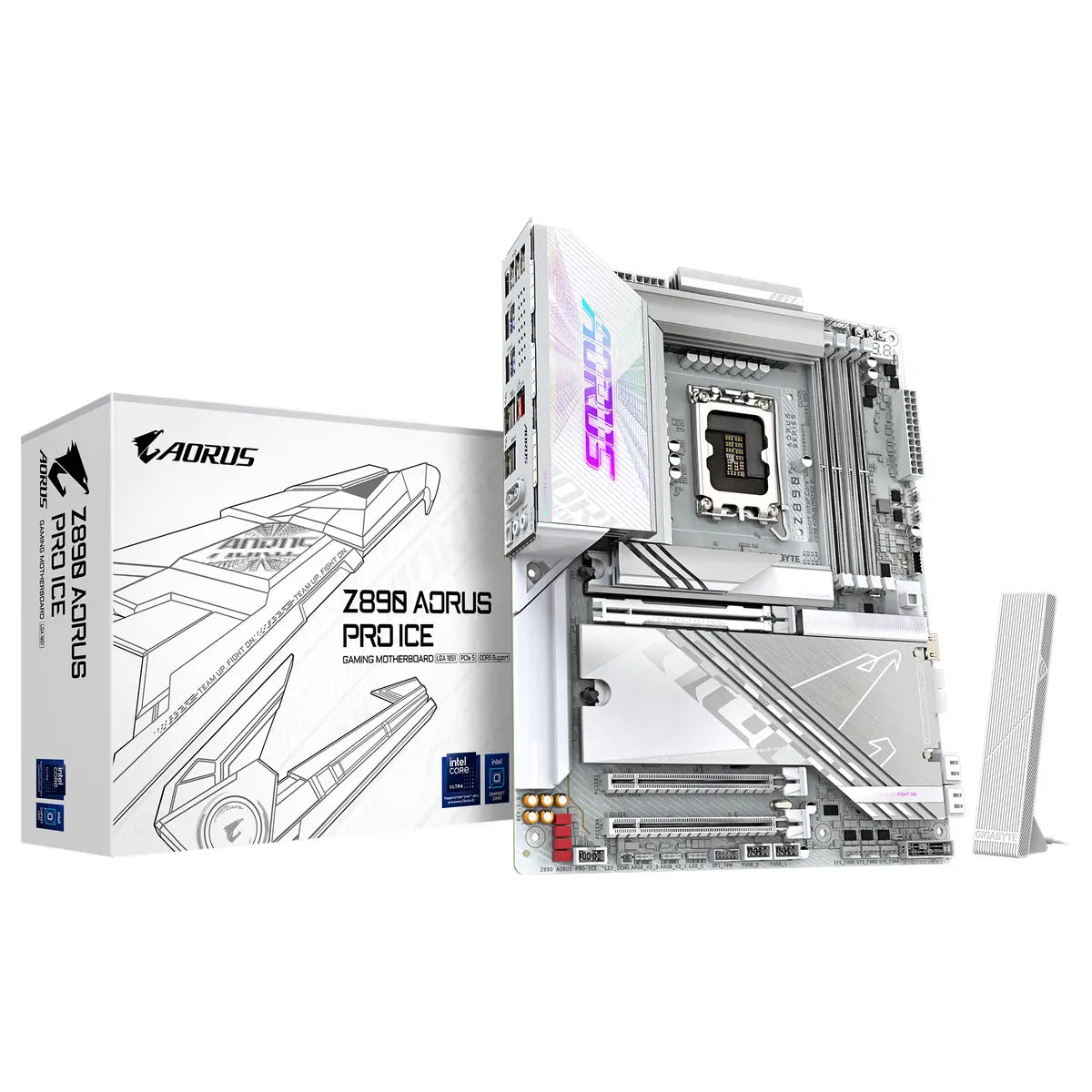 Gigabyte Z890 AORUS PRO ICE Motherboard, Supports Intel Core Ultra Processors Series 2, 16+1+2 Phases VRM, 4x DDR5 XMP, 5x M.2 Including 1x PCIe 5.0 x4, PCIe 5.0 x16, Wi-Fi 7, 5GbE LAN, Dual Thunderbolt 4 Type-C, ICE