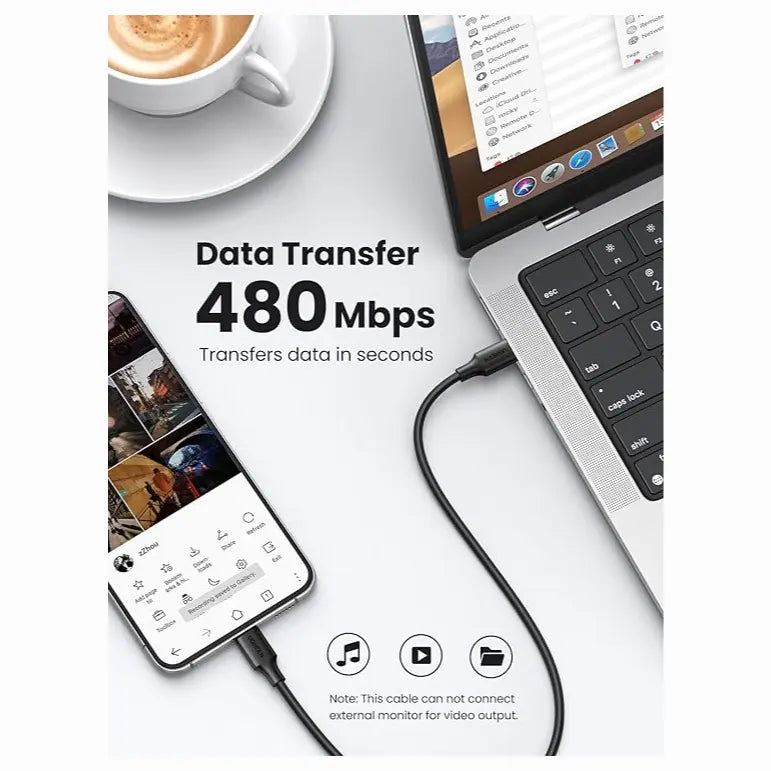 UGREEN 60W USB Type-C Charging Cable, 3A PD 3.0 Fast Charge, USB C to USB C, Up to 480Mbps Data Transfer, 1M, 50997