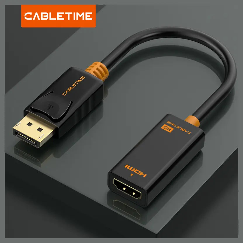 CABLETIME CP22B DisplayPort Male to HDMI Female Converter Adapter, 1080P 60Hz, 24K Gold-Plated Connectors