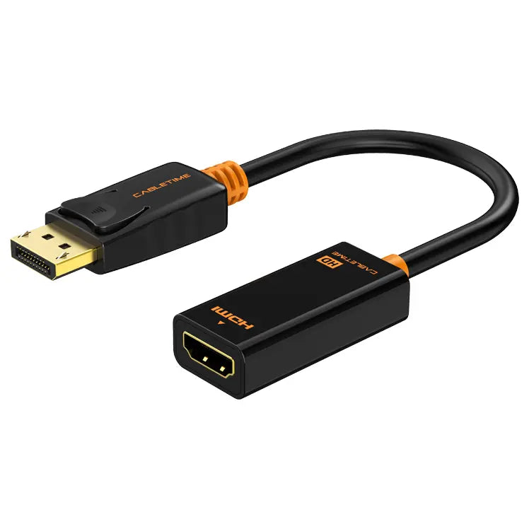 CABLETIME CP22B DisplayPort Male to HDMI Female Converter Adapter, 1080P 60Hz, 24K Gold-Plated Connectors
