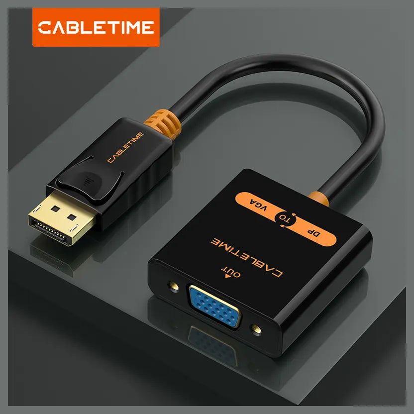 CABLETIME CP25B DisplayPort to VGA Video Converter Adapter, 1080P 60Hz, DP Male to VGA Female, ANX9832 Chipset