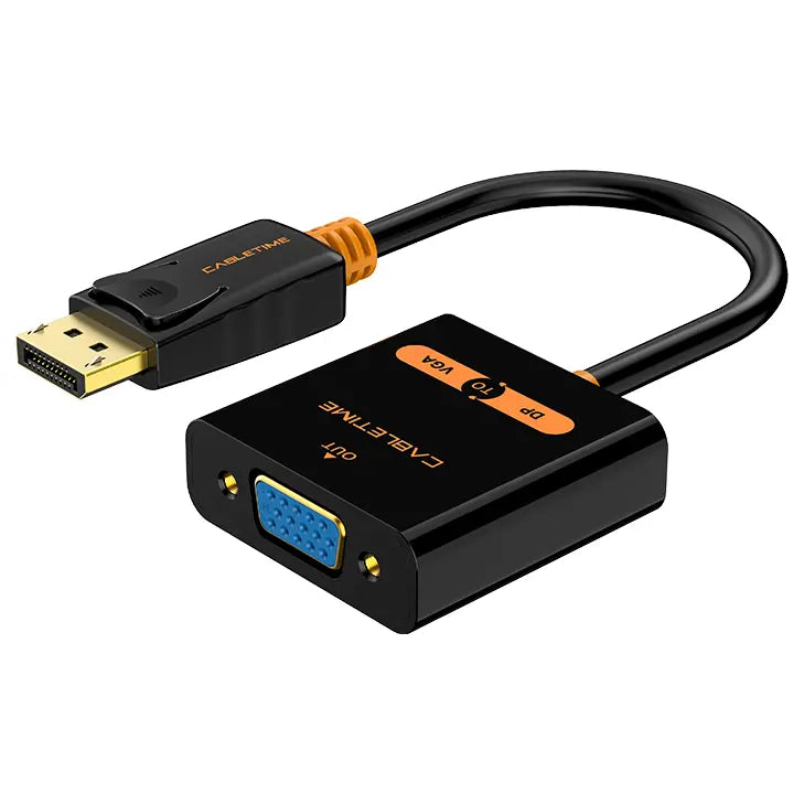 CABLETIME CP25B DisplayPort to VGA Video Converter Adapter, 1080P 60Hz, DP Male to VGA Female, ANX9832 Chipset
