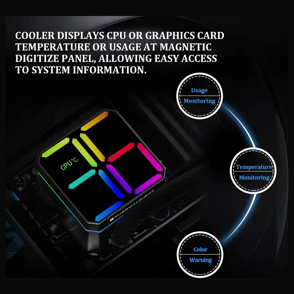 Thermalright Magic QUBE 360 ARGB Liquid CPU Cooler, 397x120x52mm Radiator, 2000RPM Fans, ARGB Digital Display Screen, 4-Pin PWM and 5V 3-Pin ARGB, Black