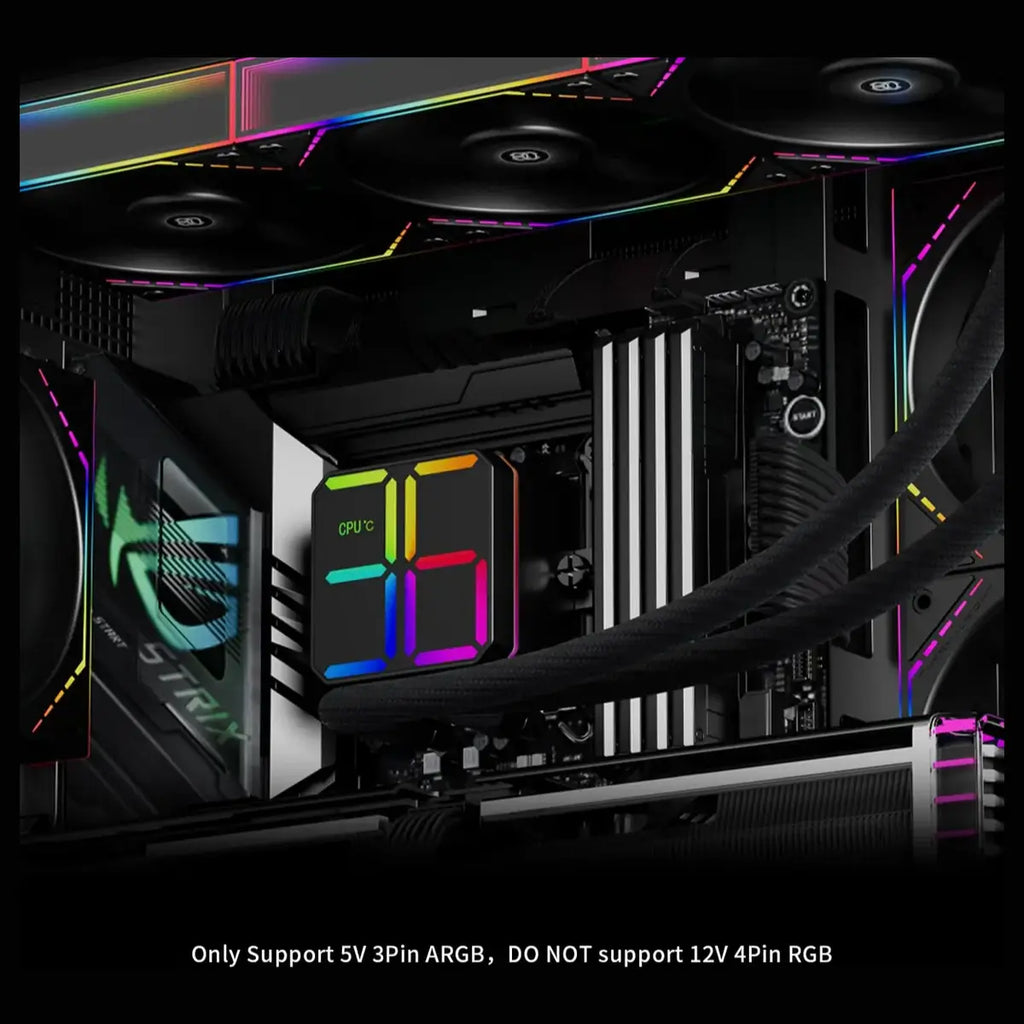 Thermalright Magic QUBE 360 ARGB Liquid CPU Cooler, 397x120x52mm Radiator, 2000RPM Fans, ARGB Digital Display Screen, 4-Pin PWM and 5V 3-Pin ARGB, Black