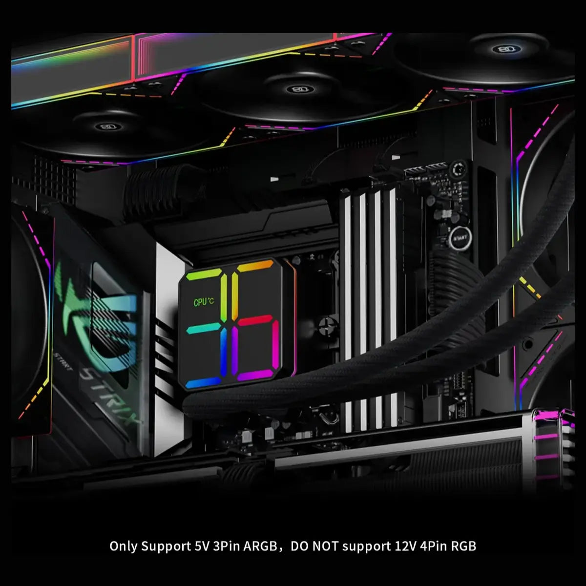 Thermalright Magic QUBE 360 ARGB Liquid CPU Cooler, 397x120x52mm Radiator, 2000RPM Fans, ARGB Digital Display Screen, 4-Pin PWM and 5V 3-Pin ARGB, Black